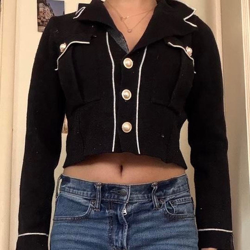 Tweed button up office style jacket perfect for layering/wearing over clothes